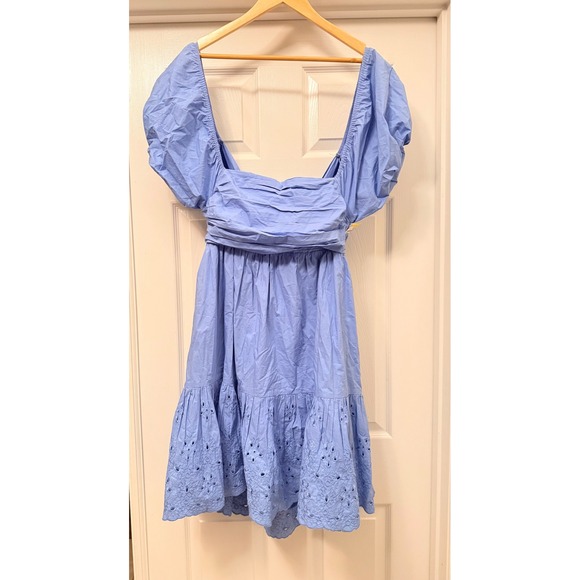 En Saison Dresses & Skirts - En Saison Dress Womens Small Blue Puff Sleeve Eyelet Open Back Tie IES2702D-1